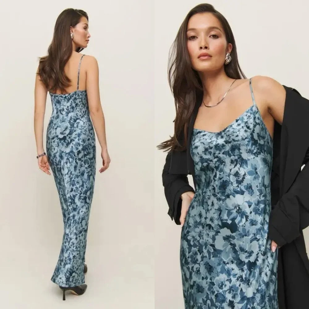 REFORMATION NWT Parma Floral Blue Silk Dress XS - Picture 2 of 8